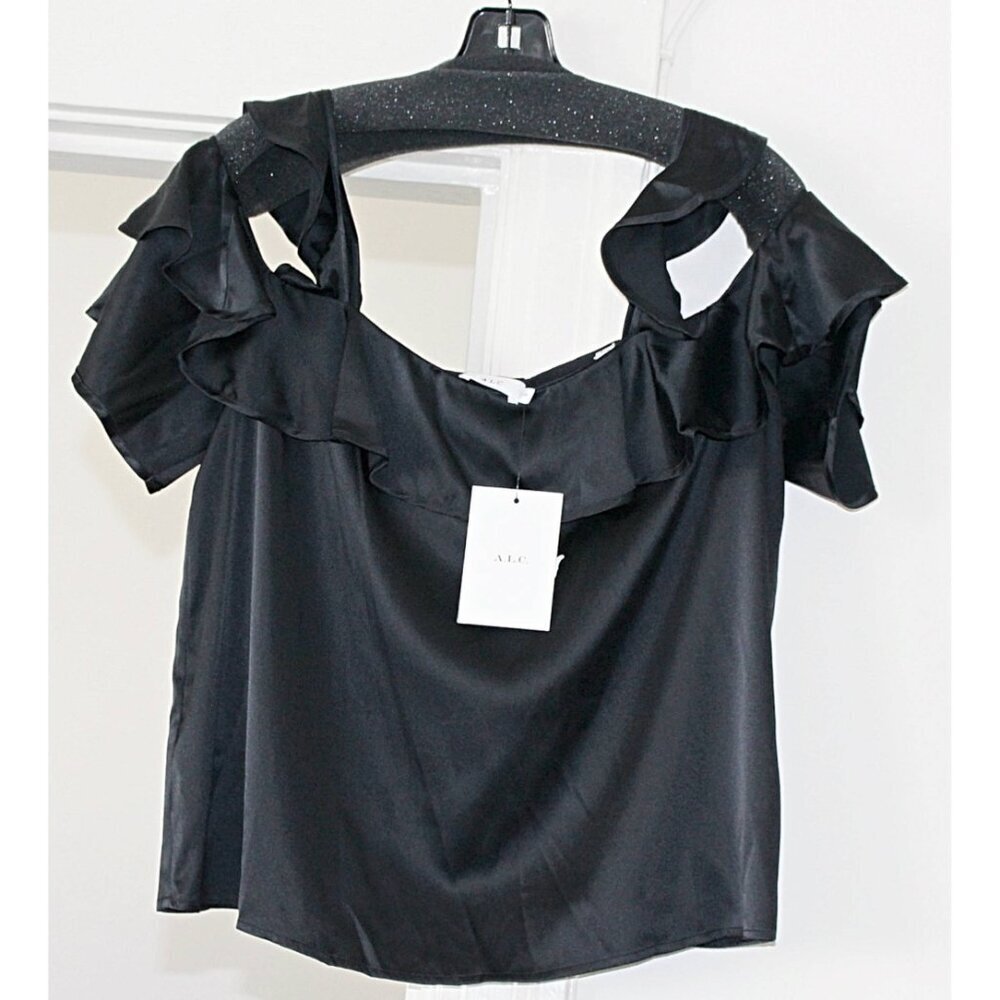 NEW A.L.C. "Willow" Retro 50s Silk Charmeuse Convertible Off-Shoulder Blouse, 10